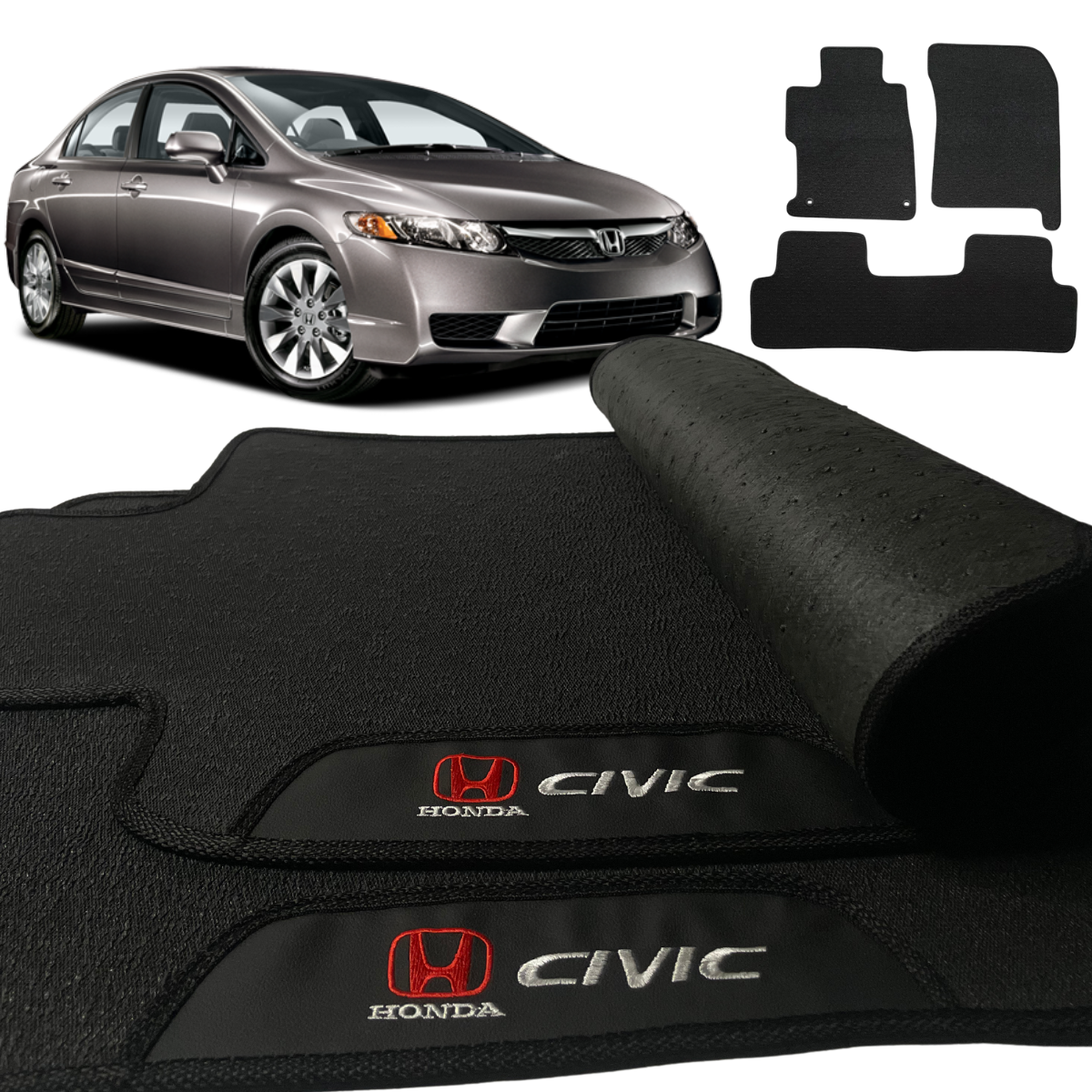 TAPETE BORRACHA PREMIUM CIVIC 2007 A 2011 3 PEÇAS