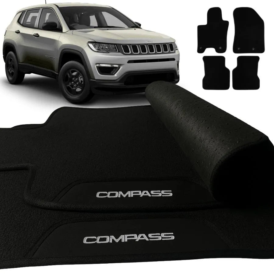 TAPETE BORRACHA PREMIUM COMPASS 2016 A 2024 BORDADO 4 PEÇAS